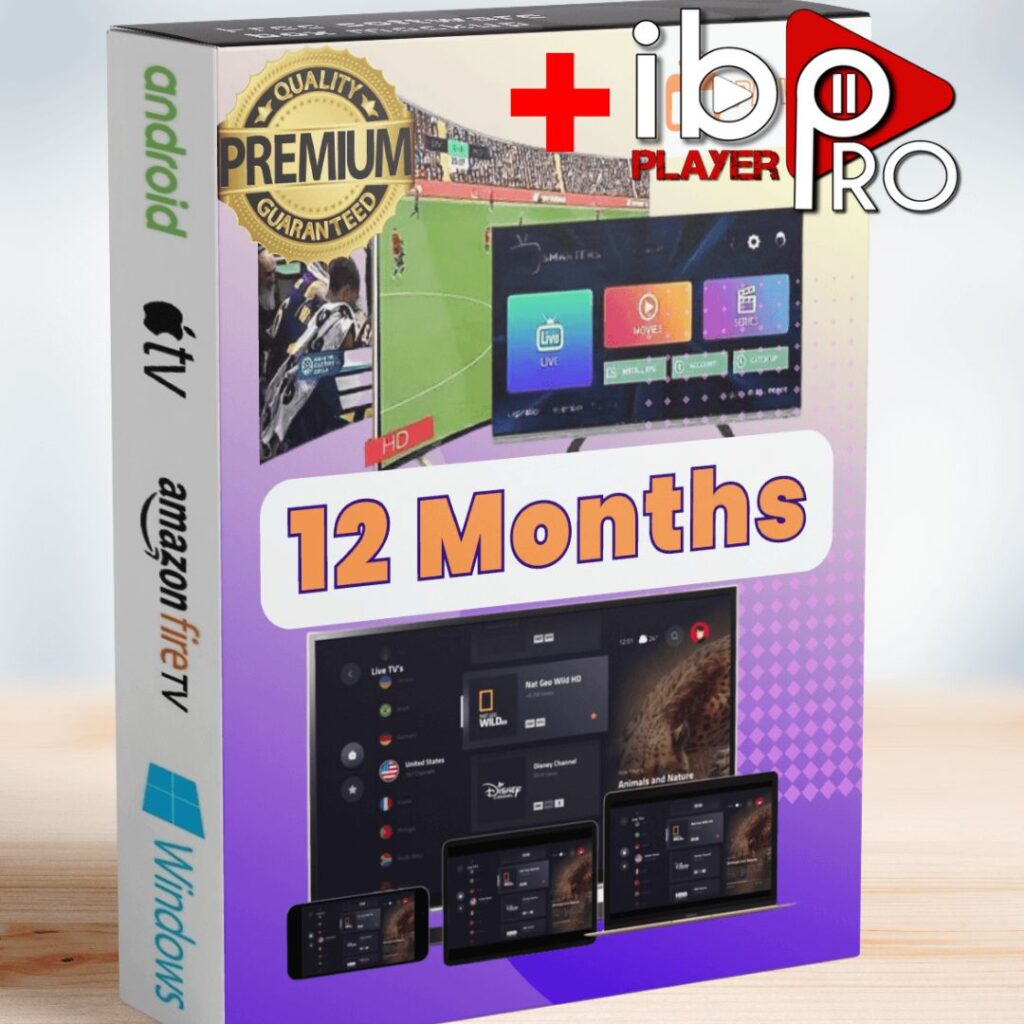 An image showcasing a 12 month IPTV subscription plan for premium IPTV service